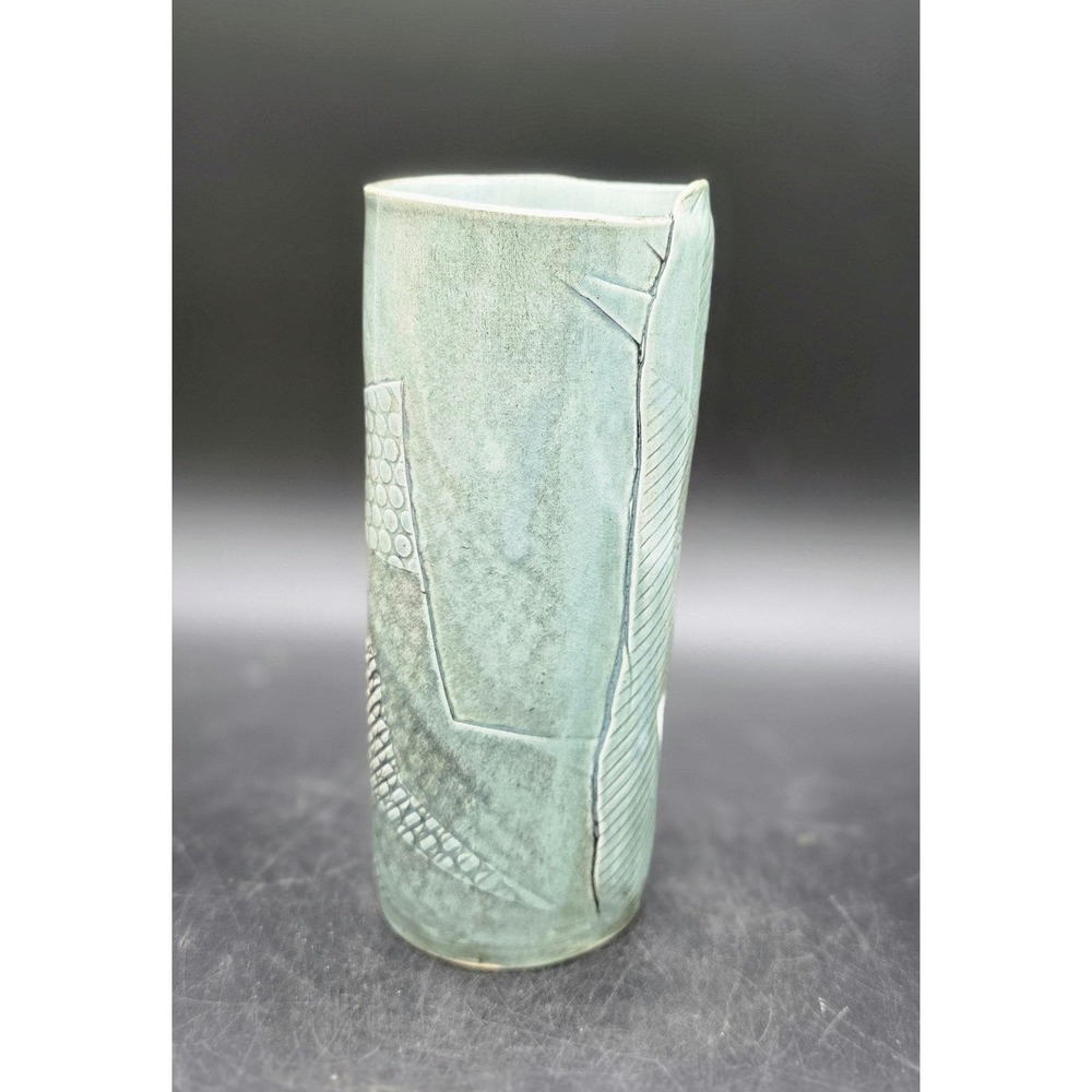 Vintage Studio Art Pottery Ceramic Textured Vase Tumbler 6.5" Signed Art